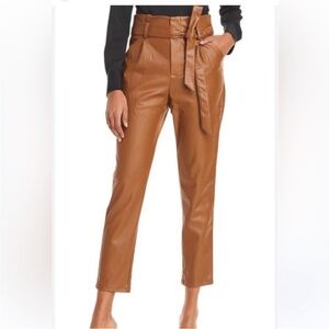 Dolce Cabo Brown Faux Leather Paper Bag High Waisted Belted Pants